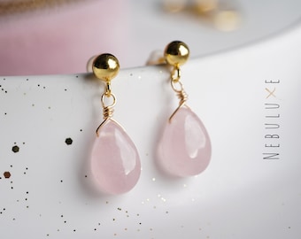 Rose Quartz Earrings, Crystal Earrings, Pink Earrings, Rose Quartz Jewelry, Mini Stud Earrings, Ball Stud Earrings, Teardrop Earrings