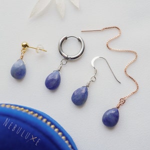 Sapphire Earrings, September Birthstone, Blue Sapphire Jewelry, Crystal Earrings, 45th Wedding Anniversary Gift, Blue Dangle Earrings