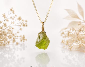 Raw Peridot Crystal Necklace • August Birthstone Jewellery