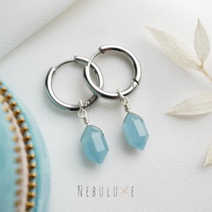 Aquamarine Hoop Earrings, Crystal Hoop Earrings, March Birthstone, Aquamarine Jewelry, Aquamarine Necklace, Unique Earrings