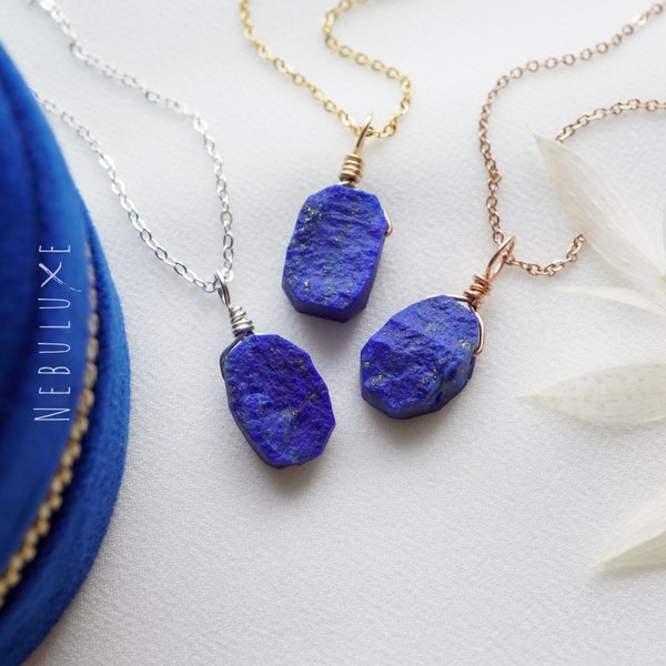 Raw Lapis Lazuli Necklace • September Bithstone Jewelry • Lapis Lazuli Pendant • Raw Crystal Necklace • Libra Zodiac Necklace