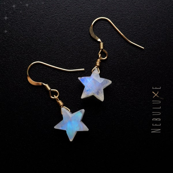 Rainbow Moonstone Earrings • June Birthstone • Gemini Earrings • Moonstone Earrings • Star Earrings • Celestial Earrings • 3rd Anniversary