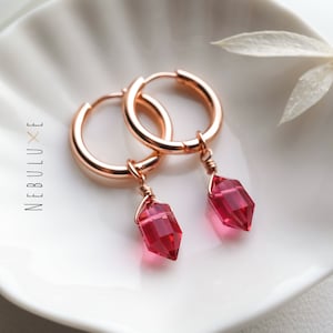 Tourmaline Hoop Earrings, Crystal Hoop Earrings, October Birthstone, Pink Tourmaline Jewelry, Handmade Earrings, Unique Earrings