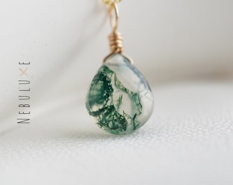 Moss Agate Necklace, Natural Crystal Necklace, Moss Agate Jewelry, Moss Agate Pendant, Moss Agate Earrings, Mother's Day Gift