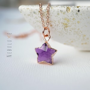 Amethyst-Stern-Halskette, Februar Geburtsstein, himmlische Geschenke, Amethyst-Ohrringe, Schmuckgeschenk zum 6
