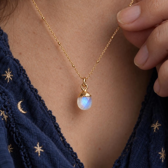 Rainbow Moonstone Necklace, June Birthstone Jewellery, Natural Gemstone Pendant, New Beginning Gift