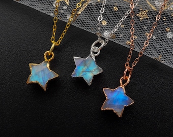 Moonstone Star Necklace, June Birthstone, Best Friend Gift, Rainbow Moonstone Earrings, Tiny Star Pendant, Celestial Wedding Jewelry