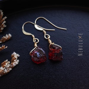 Raw Garnet Earrings • January Birthstone • Garnet Jewelry • Aquarius Zodiac Earrings • Raw Crystal Earrings • 2nd Anniversary Jewelry