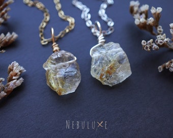 Golden Rutilated Quartz Necklace • Raw Crystal Necklace • Quartz Pendant • Rutilated Quartz Jewelry • Gemini Zodiac Necklace • Rutile Quartz