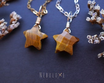 Tiger Eye Star Necklace • Chalcedony Necklace • Gemini Necklace • Tiger's Eye Pendant • Celestial Jewelry • Crystal Star Necklace