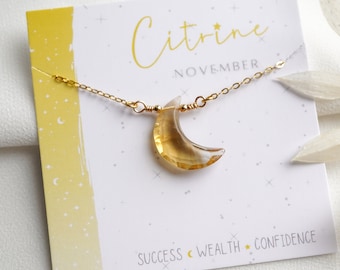 Citrine Moon Necklace • November Birthstone • Crescent Moon Jewelry • Cancer & Leo Zodiac Necklace • Citrine Jewelry • Celestial Jewelry