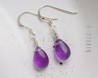 Amethyst-Tropfenohrringe, Februar-Geburtsstein, Amethyst-Schmuck, Kristallohrringe, Geschenk zum 6. und 33. Hochzeitstag, lila Ohrringe