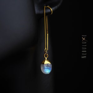 Moonstone Earrings, Gold Threader Earrings, Bridesmaid Earrings, June Birthday Jewelry, Birthstone Earrings, Rainbow Moonstone Jewelry