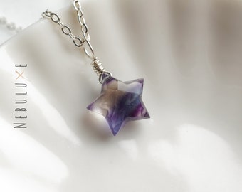 Fluorite Star Necklace • Star Pendant • Birthstone Necklace • Pisces Necklace • Rainbow Fluorite Jewelry • Celestial Jewelry