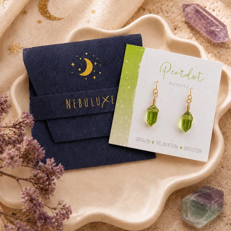 Peridot-Ohrringe zum Durchziehen, Geburtsstein-Schmuck für August, lange Kettenohrringe aus Silber und Gold Bild 7