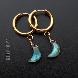 Labradorite Moon Earrings, Crescent Moon Earrings, 21st Birthday Gift, Celestial Jewelry, Moon Earrings, Labradorite Jewellery