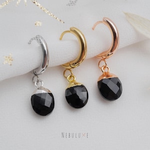 Pendientes de aro de ónix, joyas de protección, collar con colgante de ónix negro, pendientes bohemios negros, pendientes de aro de cristal