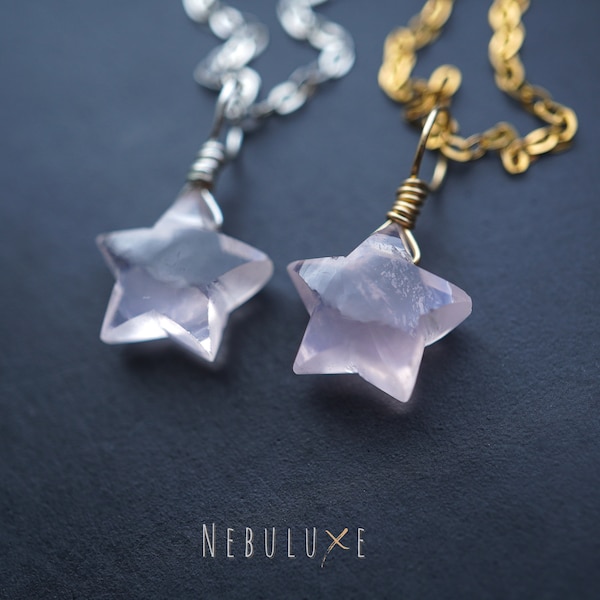 Rose Quartz Star Necklace • 5th Anniversary Gift • Taurus Necklace • Rose Quartz Jewelry • Celestial Jewelry • Star Necklace