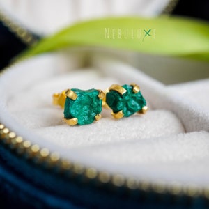 Malachite Earrings, Stud Earrings For Women, Silver Gold Rose Gold Stud Earrings, Raw Gemstone Jewelry, Malachite Gift, Green Boho Earrings