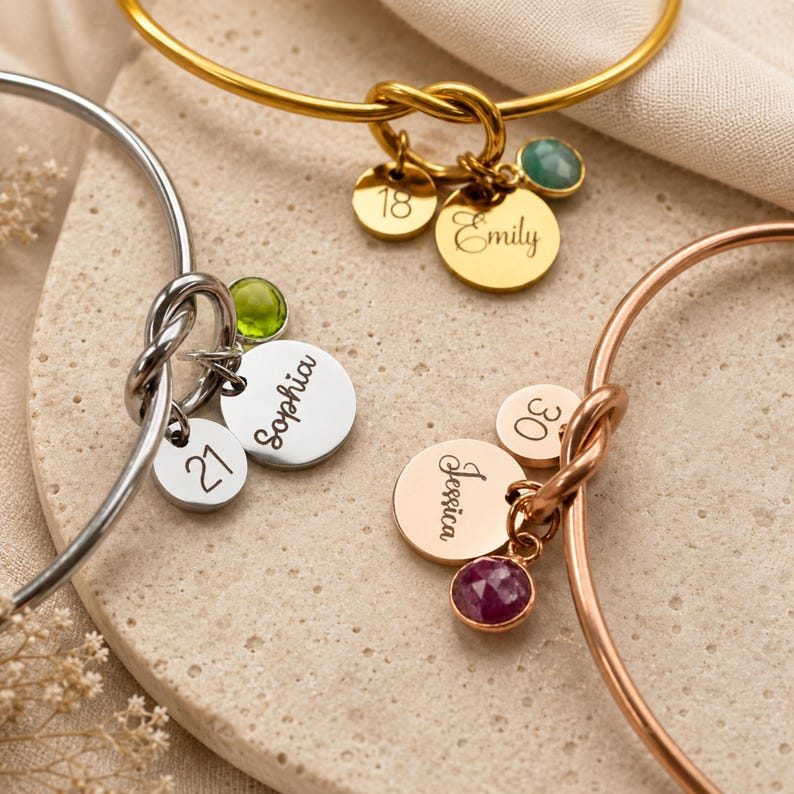 Personalised Birthday Gifts, 16th 18th 21st 25th 30th Gift For Her, Custom Name Bracelet, Birthstone Jewellery, Gift for Daughter Sister image 2