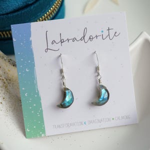 Blue Labradorite Earrings, Cresent Moon Earrings, Christmas Earrings, Celestial Earrings, Crystal Earrings, Labradorite Jewellery