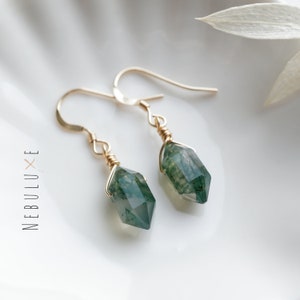 Moss Agate Earrings, Crystal Hoop Earrings, Gold Hoop Earrings, Threader Earrings, Huggie Earrings, Moss Agate Jewellery, Unique Earrings