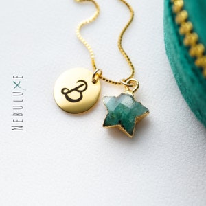 May Birthstone and Initial Necklace, Emerald Necklace, Initial Letter Pendant, Personalised Birthday Gift, Mothers Day Gift, Star Necklace
