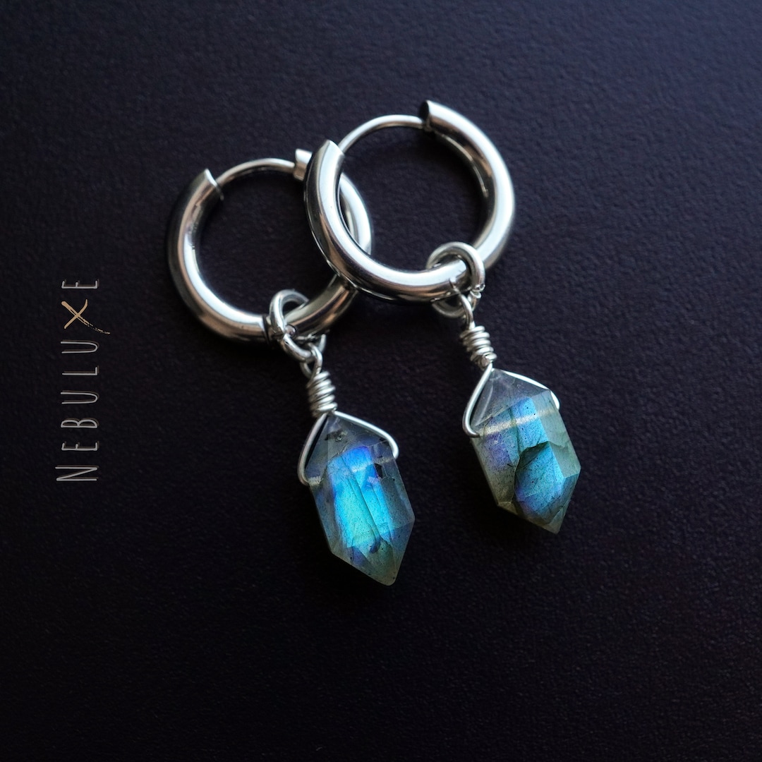 Labradorite Hoop Earrings, Crystal Hoop Earrings, Gold Silver Hoop Earrings, Labradorite Earrings, Huggie Earrings, Labradorite Jewellery - Etsy Japan