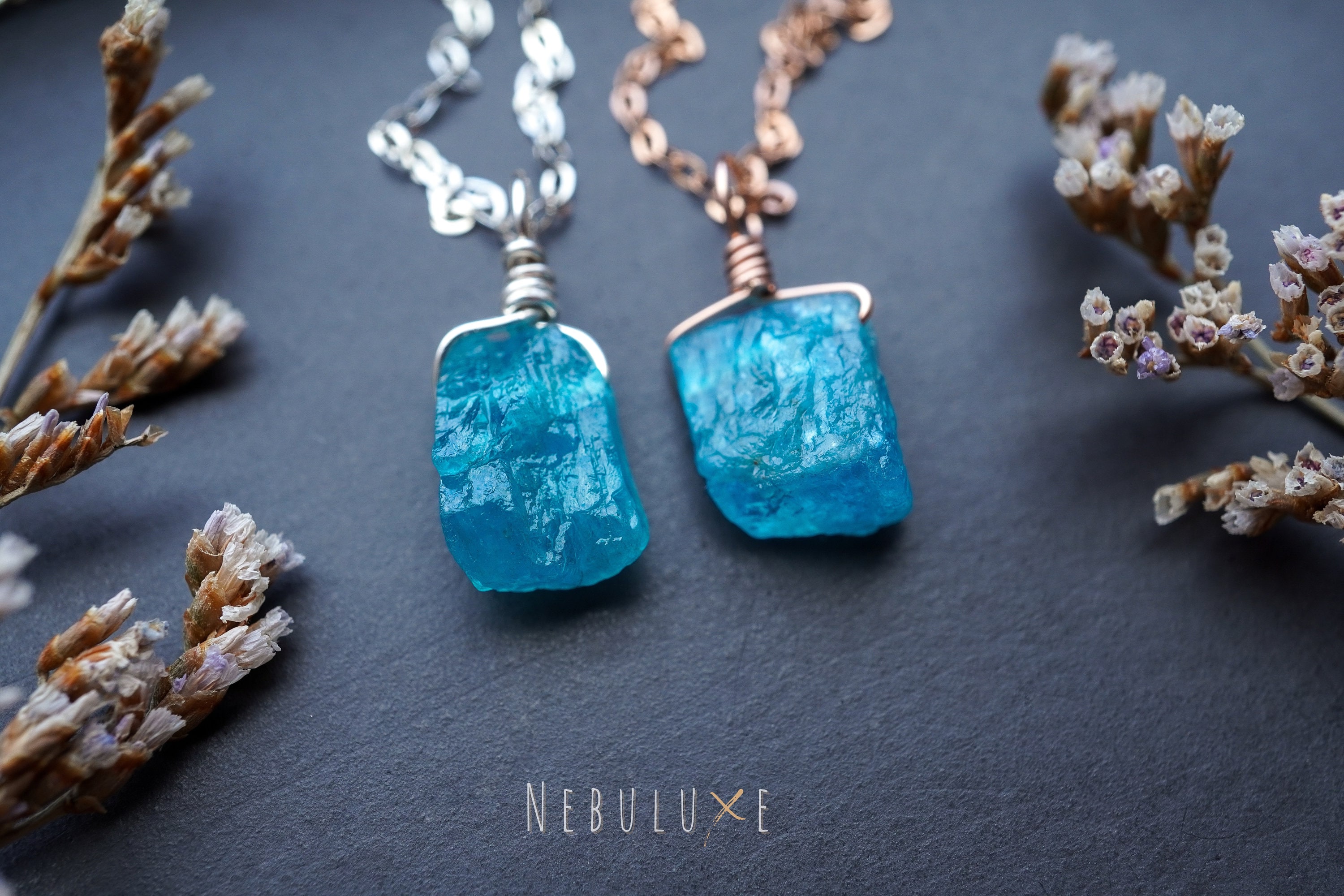 Collier En Apatite Bleue Brute Pierres Fines Naturelles 50cm - Chips Non Polies