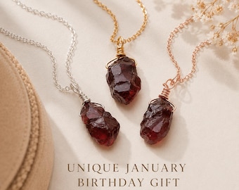 Raw Garnet Necklace • January Birthstone • 2nd Anniversary Gift • Raw Crystal Necklace • Garnet Gemstone Pendant • Capricorn Zodiac Gift