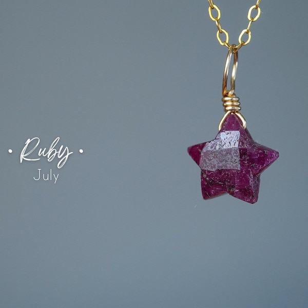 Ruby Star Necklace • July Birthstone Necklace • Celestial Jewelry • Cancer Zodiac • Star Ruby Pendant • 15th & 40th Wedding Anniversary