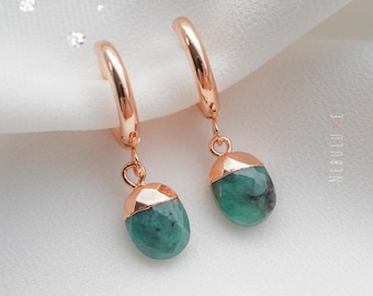 Emerald Hoop Earrings, May Birthstone Earrings, Emerald Necklace, Mom Birthday Gift, May Birthday Gift, Anniversary Gifts