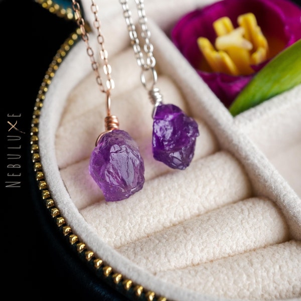 Raw Amethyst Necklace • February Birthstone Necklace • Aquarius Necklace • 6th Anniversary Gift • Amethyst Jewelry • Raw Crystal Necklace