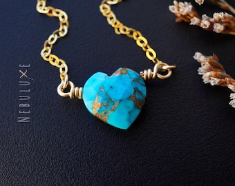 Turquoise Necklace • December Birthstone • 11th Wedding Anniversary Gemstone • Heart Pendant • Sagittarius Necklace • Turquoise Jewelry