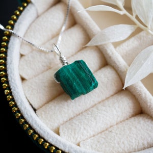 Raw Malachite Necklace • Malachite Jewelry • Raw Crystal Necklace • Raw Birthstone Necklace • Empath Protection Necklace