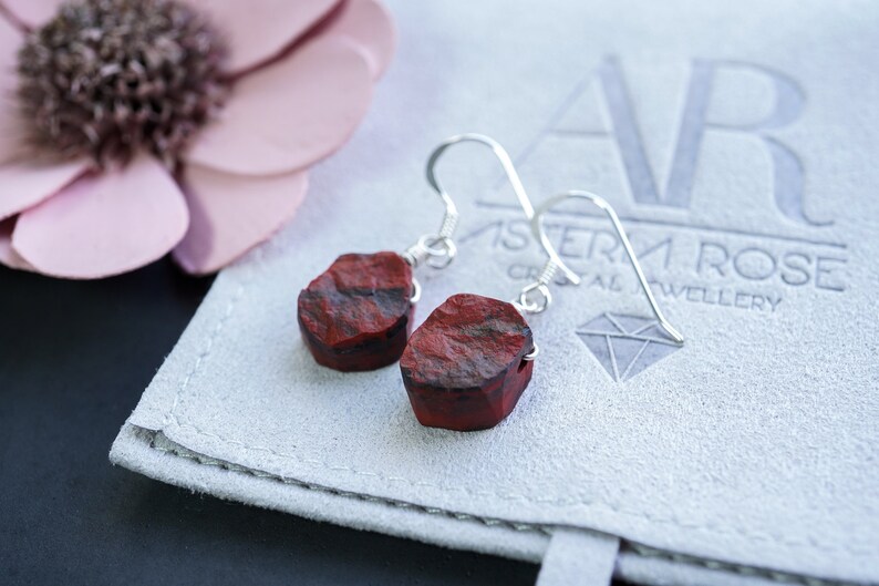 Red Jasper Earrings Raw Crystal Earrings Aries Zodiac Earrings Silver ...