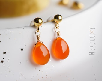 Carnelian Earrings, July Birthstone, Crystal Earrings, Birthstone Earrings, Carnelian Jewelry, Summer Jewelry, Teardop Earrings