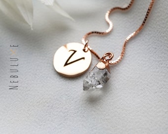 April Birthstone Necklace, Herkimer Diamond Necklace, Personalised Jewelry, Boho Gemstone Pendant , Raw Diamond Necklace, Initial Necklace