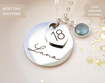 Cadeau 18e anniversaire, cadeau 16e 21e 25e 30e anniversaire pour elle, bijou souvenir, collier avec pierre de naissance, cadeau d'anniversaire personnalisé