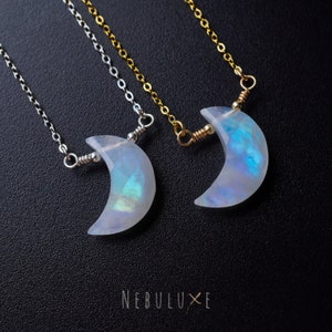 Rainbow Moonstone Necklace • June Birthstone • Gemini Zodiac Necklace • Crescent Moon Pendant • Celestial Jewellery • Moonstone Jewelry