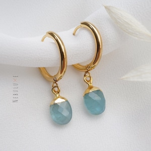 Aquamarine Earrings, March Birthstone, Birthstone Earrings, Silver Gold Hoop Earrings, Aquamarine Jewelry, Huggie Earrings With Charm