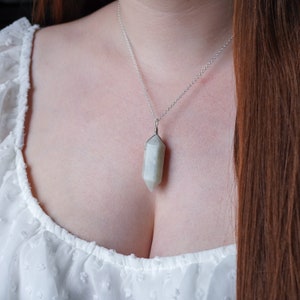 Moonstone Point Necklace • Long Moonstone Pendant • Large Crystal Pendant • June Birthstone Jewelry • Gemini & Cancer Zodiac Necklace