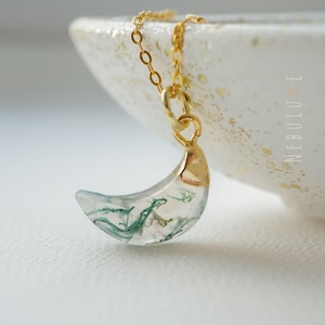 Moos Achat Mond Halskette, Boho Kristallschmuck, Moos Achat Anhänger, einzigartiger Brautschmuck, Geschenk für Frau und Mutter