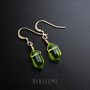 Peridot Earrings, August Birthstone, Gold Hoop Earrings, Threader Earrings, Birthstone Earrings, Peridot Jewellery, Unique Crystal Earrings