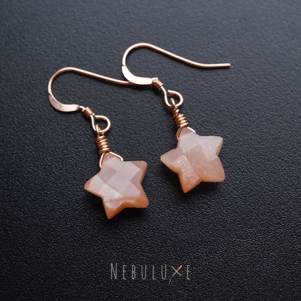 Pendientes de piedra lunar estrella, piedra de nacimiento de junio, pendientes de Géminis, pendientes de piedra lunar, pendientes de estrella, pendientes celestiales, collar de piedra lunar