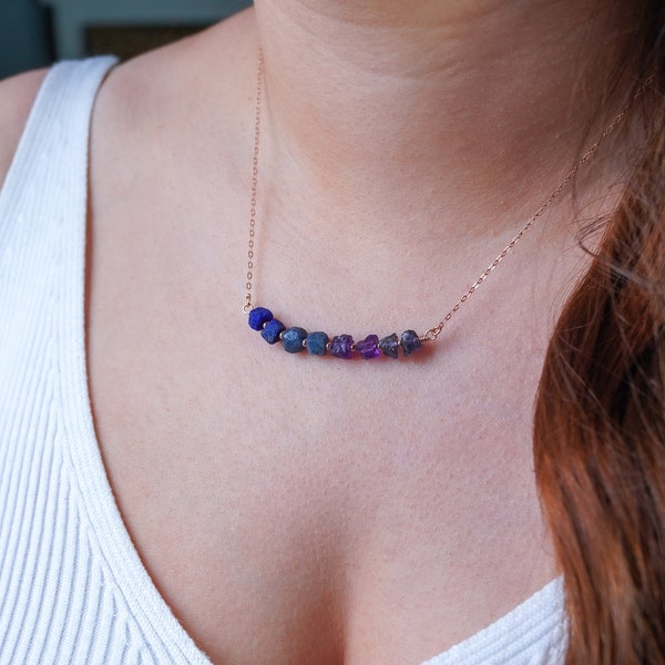 Third Eye Chakra Necklace • 7 Chakra Jewelry • Lapis Lazuli, Sapphire, Amethyst, Iolite Necklace • Raw Crystal Necklace • Birthstone Jewelry