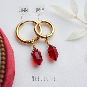 Garnet Earrings, January Birthstone Earrings, Gold Hoop Earrings, 2nd Anniversary Jewelry, Huggie Hoop Earrings, Garnet Jewellery