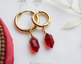 Garnet Earrings, January Birthstone Earrings, Gold Hoop Earrings, 2nd Anniversary Jewelry, Huggie Hoop Earrings, Garnet Jewellery