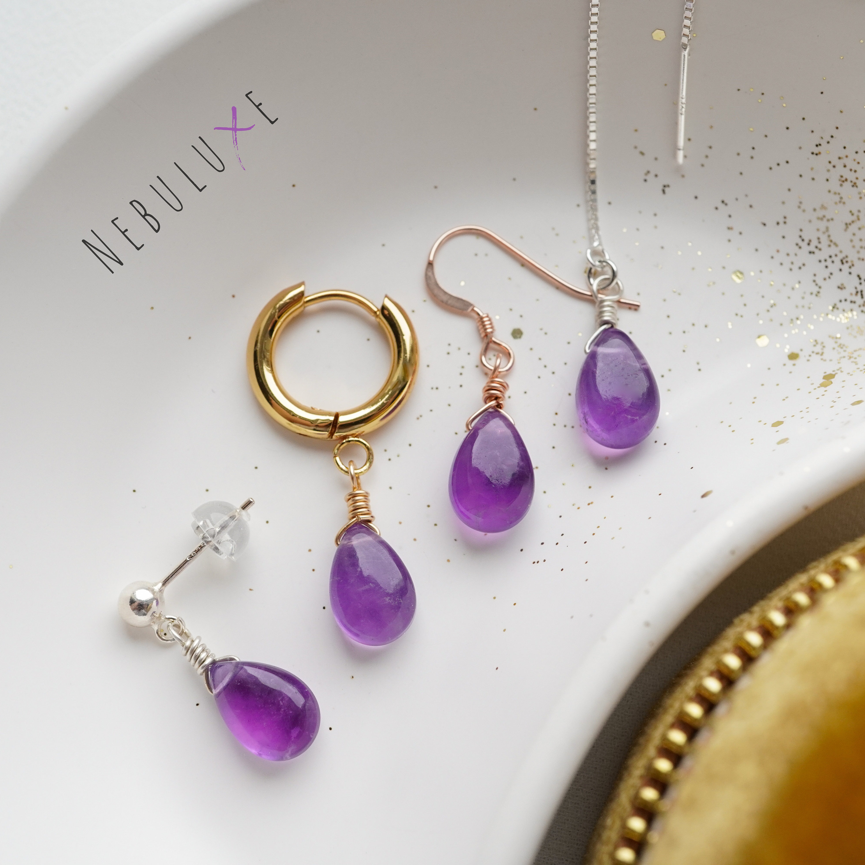 Zilveren Paleis 925 Sterling Zilver Natuurlijke Amethist Drop Dangle Oorbellen voor Vrouwen
