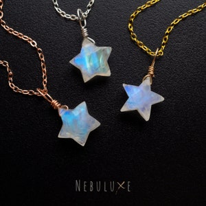 Moonstone Star Necklace June Birthstone Star Necklace Rainbow Moonstone Pendant Gemini Zodiac Necklace Celestial Necklace image 2